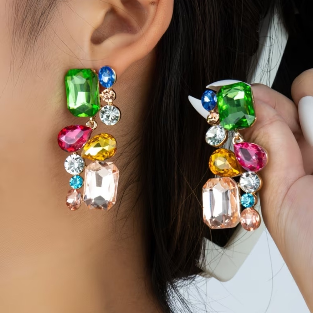 New! Unique Multicolor Gemstone Drop Earrings. St… - image 7